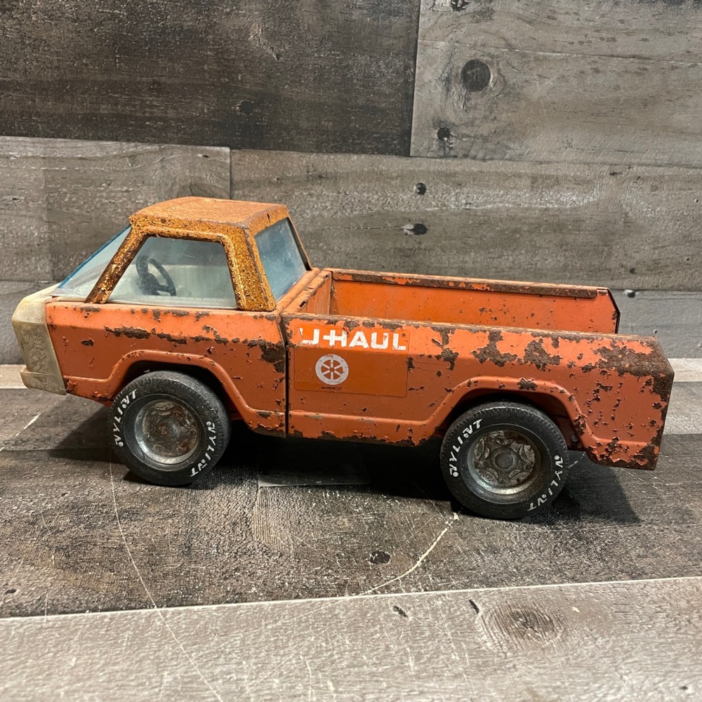 Vintage Nylint U-Haul Pickup Truck Pressed Steel Toy Orange Patina Collectible